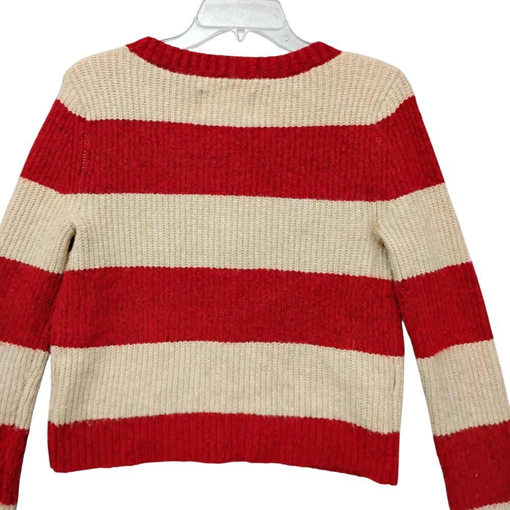 American Eagle Rugby Button Down Sweater Red and Beige Striped V Neck - Picture 6 of 9
